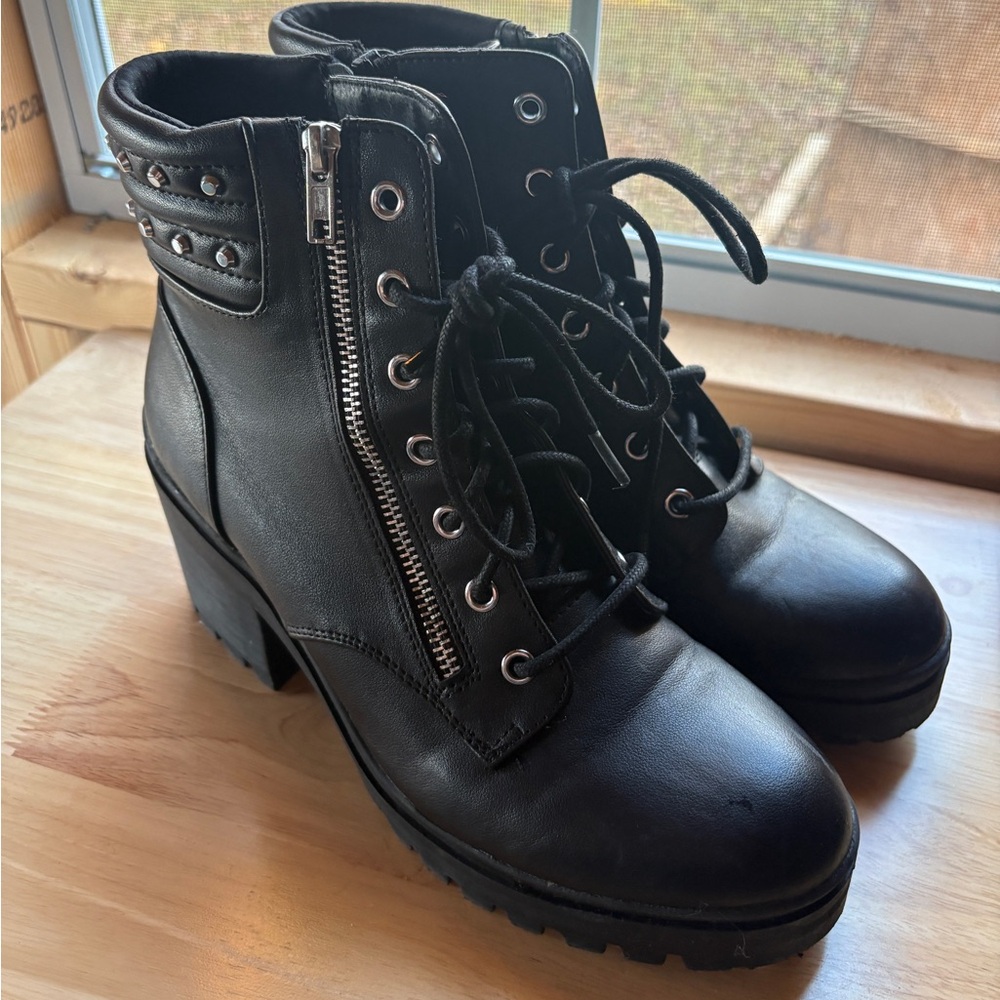 No Boundaries Black Lace-Up Boots with Zipper